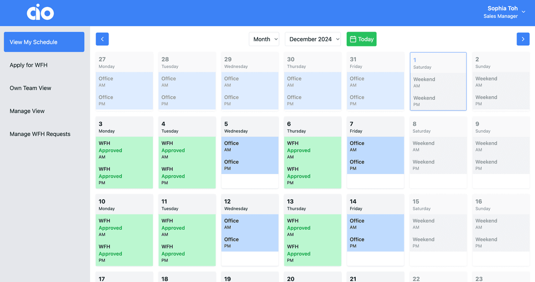 Schedule Page from Application Home